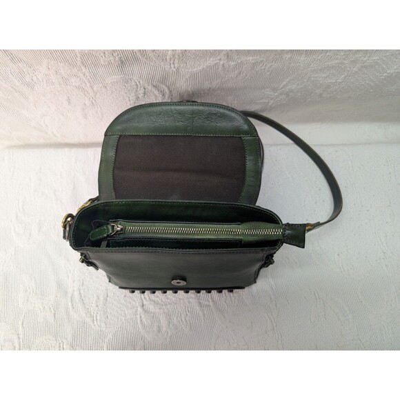 IVTG Green Studded Leather Satchel Purse Crossbody Vintage Silver Gold Handbag - Picture 8 of 13